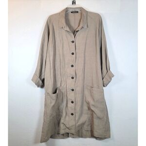 RUNDHOLZ Womens Linen Oversized Shirt Dress Tunic Jacket Size XL Beige Lagenlook